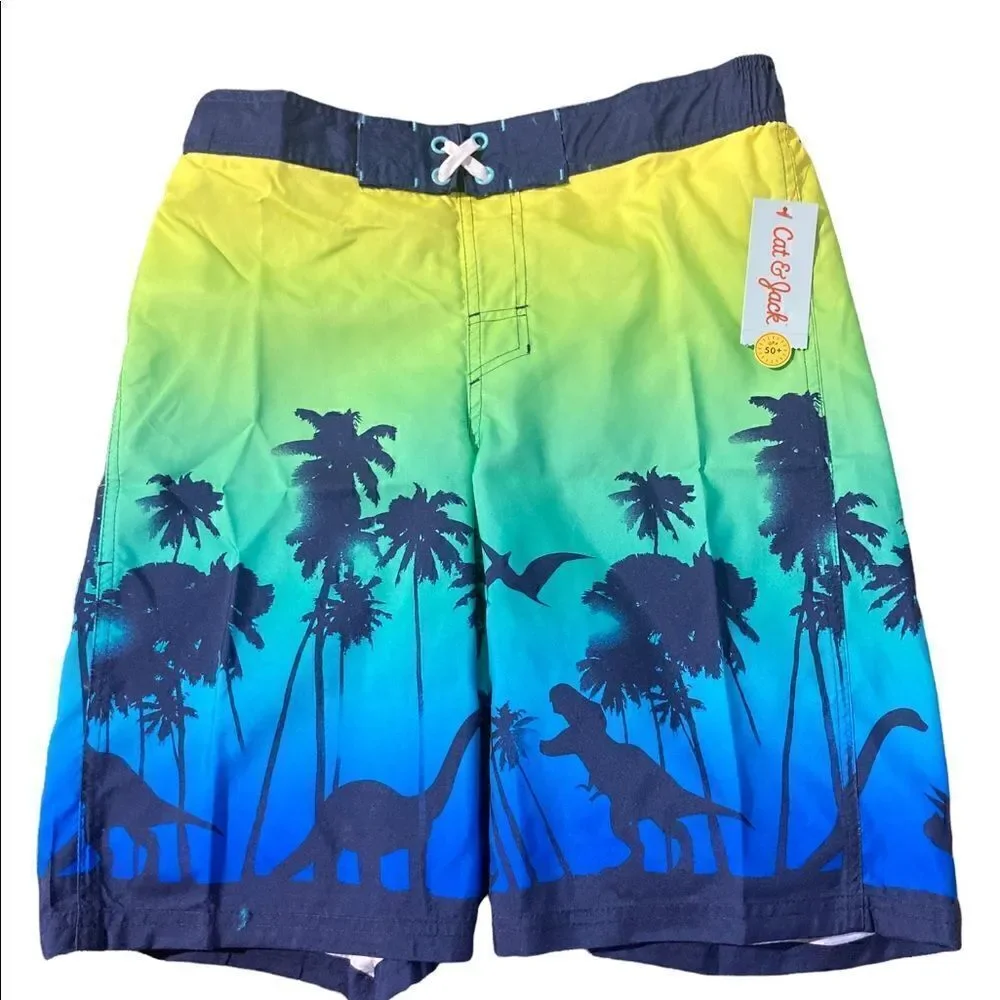 CAT & JACK FANTASTIC DINOSAUR SWIM TRUNKS / SZ: BOYS 16: HUSKY / NWT